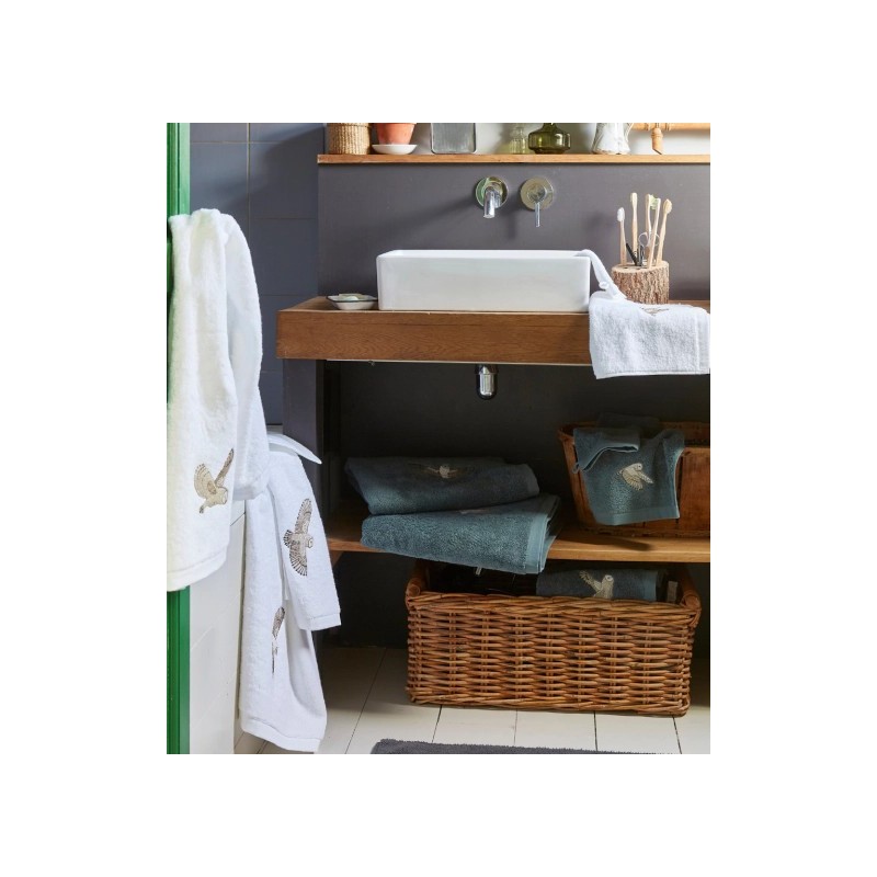 Drap de bain - Blanc - Brodé - 100x150 cm