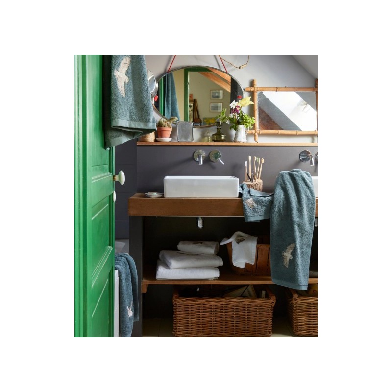 Drap de bain - Bleu fumé - Brodé - 100x150 cm