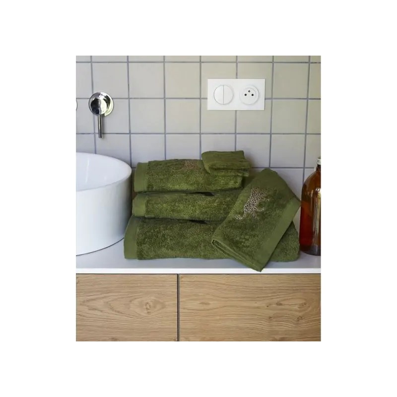 Drap de douche - Kaki - Brodé - 70x140 cm