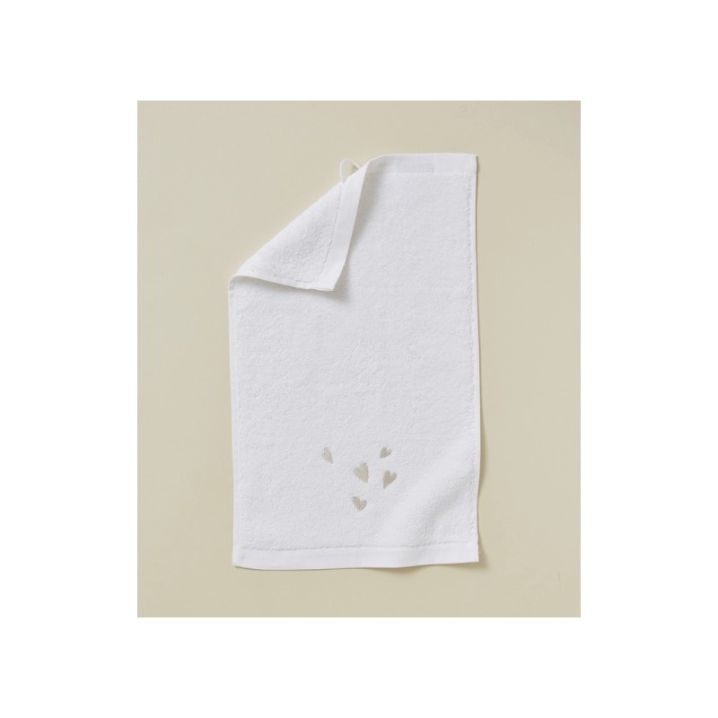Serviette invité - Blanche Jolis Coeurs - Brodée - 30x50 cm/ Au tombeau des jaloux