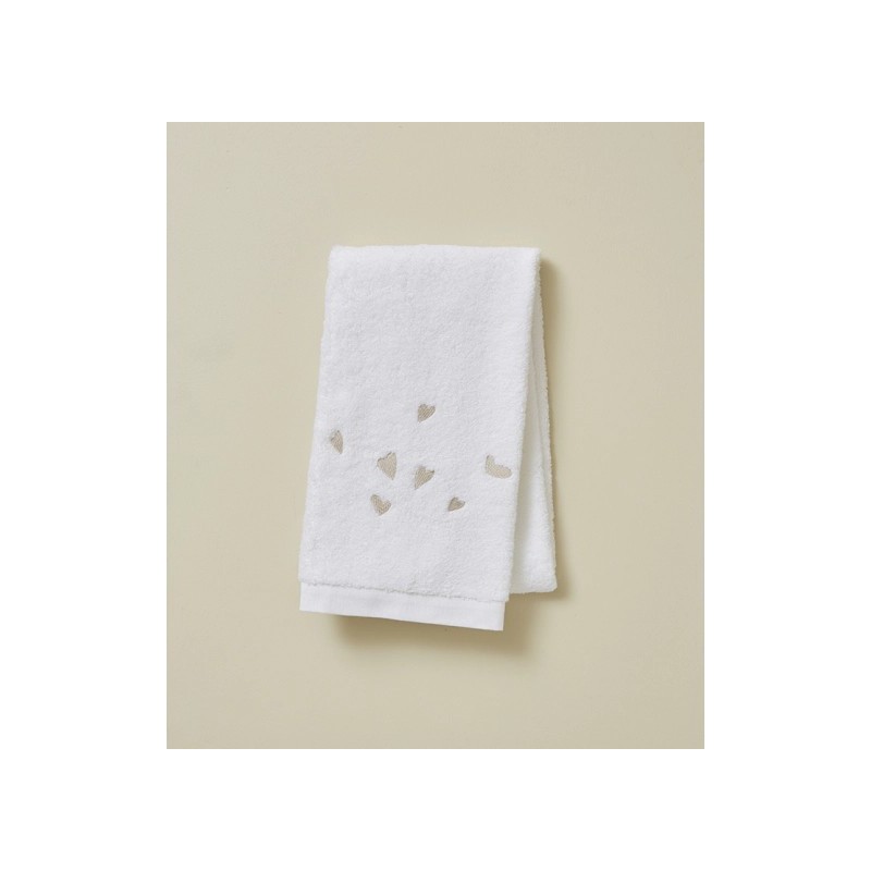 Serviette - Blanche - Brodée - 50x100 cm - Jolis cœurs