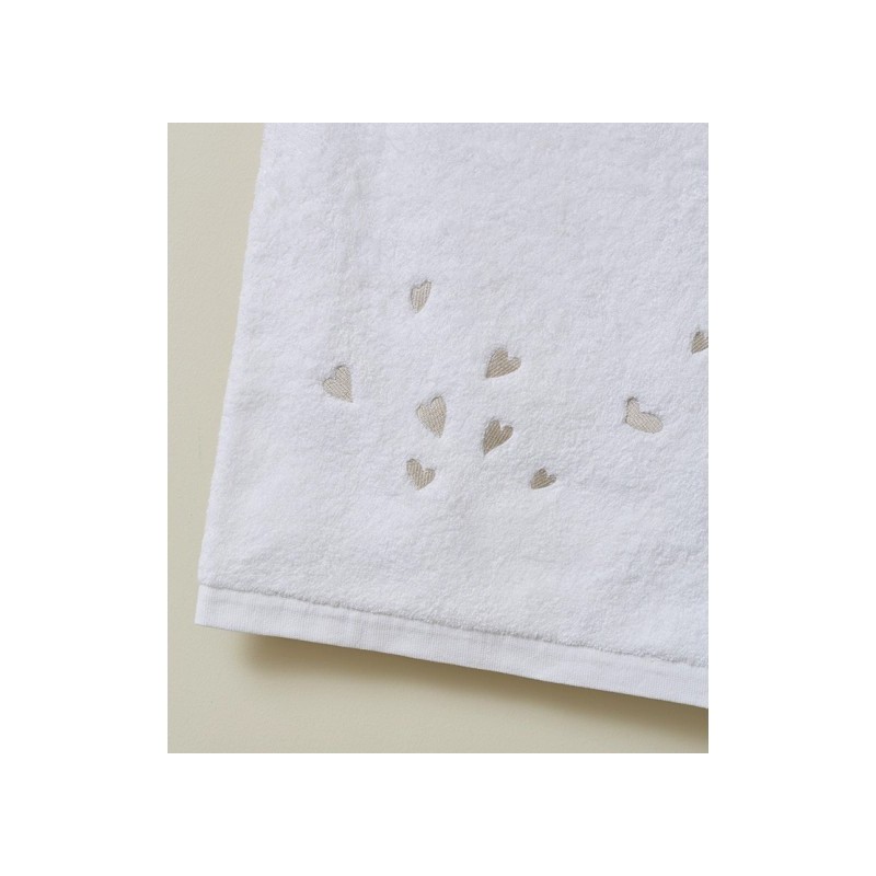 Serviette - Blanche - Brodée - 50x100 cm - Jolis cœurs