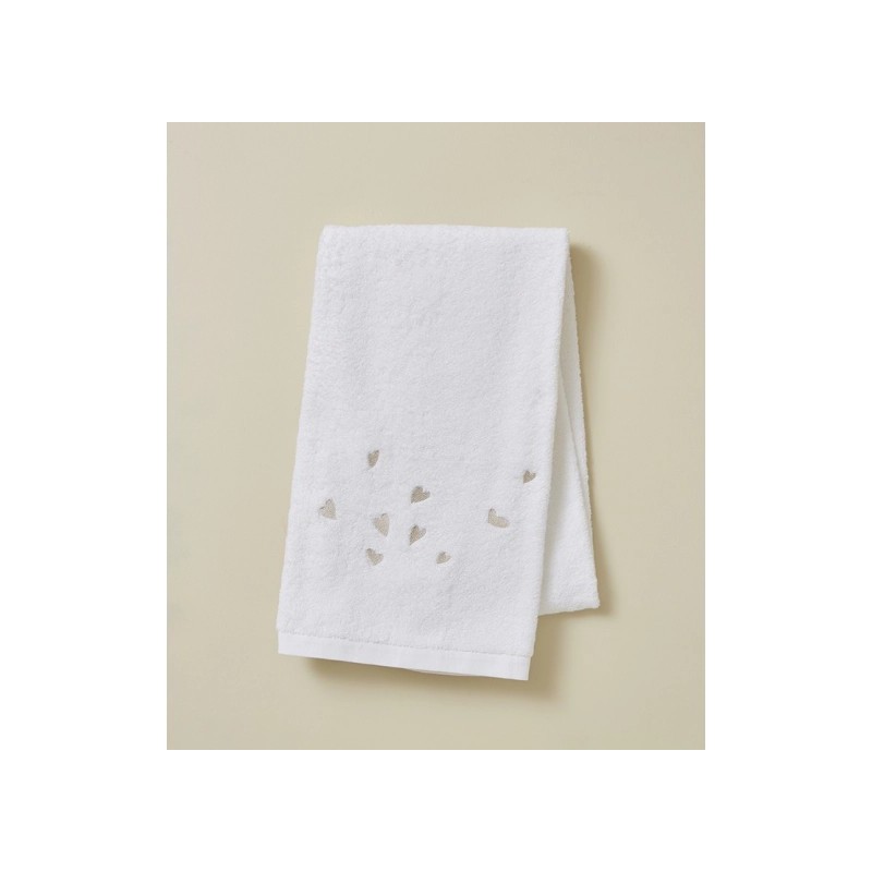 Drap de douche - Blanc Jolis Coeurs - Brodé - 70x140 cm / Au tombeau des jaloux