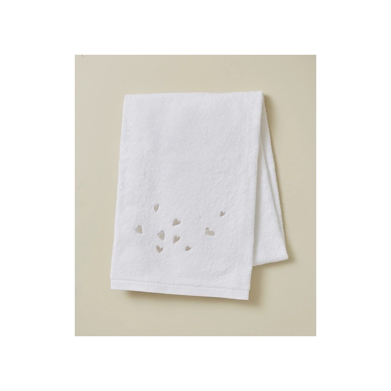 Drap de bain - Blanc Jolis Coeurs - Brodé - 100x150 cm / Au tombeau des jaloux