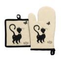Lot gant de cuisine/manique - Dubout chat Papillon beige