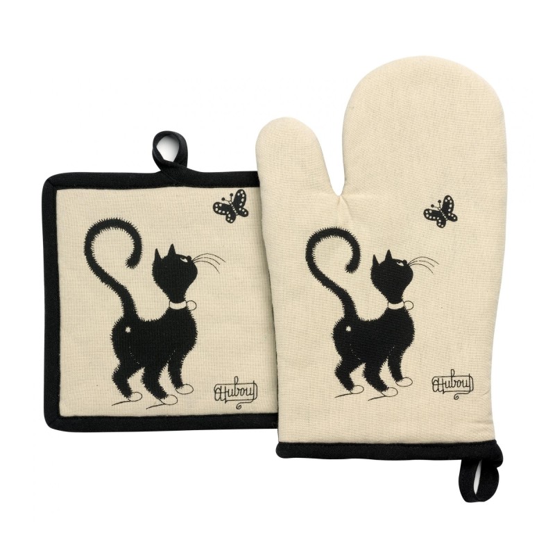 Lot gant de cuisine/manique - Dubout chat Papillon beige