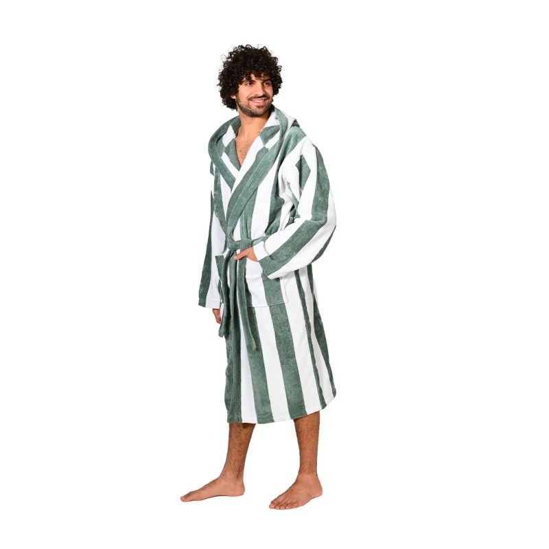 Peignoir adulte - capuche - velours jacquard rayé - 420gr/m² 100% coton ANTIGUA