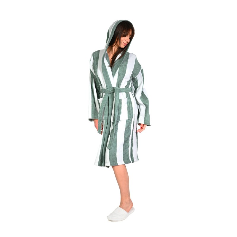 Peignoir adulte - capuche - velours jacquard rayé - 420gr/m² 100% coton ANTIGUA