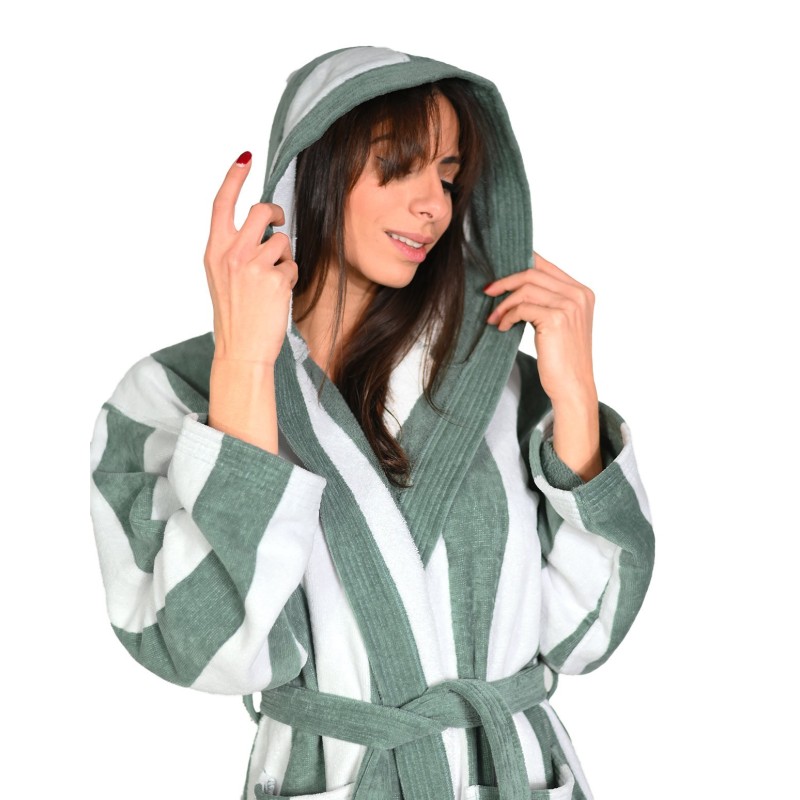 Peignoir adulte - capuche - velours jacquard rayé - 420gr/m² 100% coton ANTIGUA