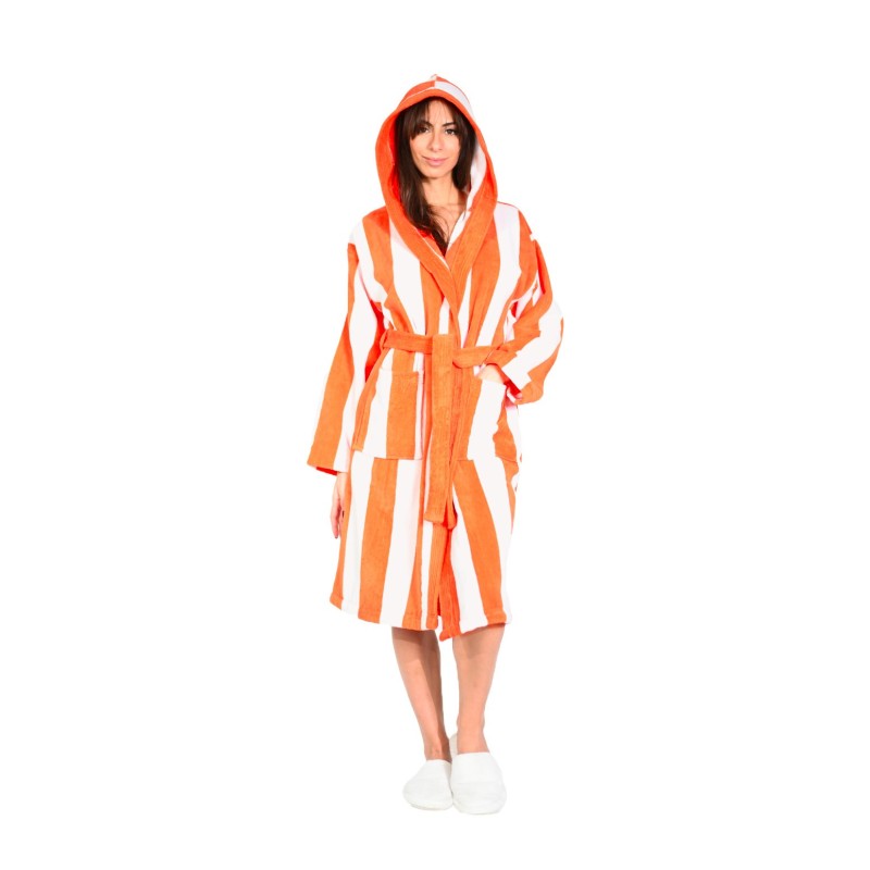 Peignoir adulte - capuche - velours jacquard rayé - 420gr/m² 100% coton ANTIGUA