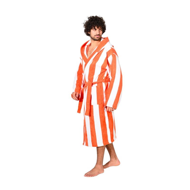 Peignoir adulte - capuche - velours jacquard rayé - 420gr/m² 100% coton ANTIGUA