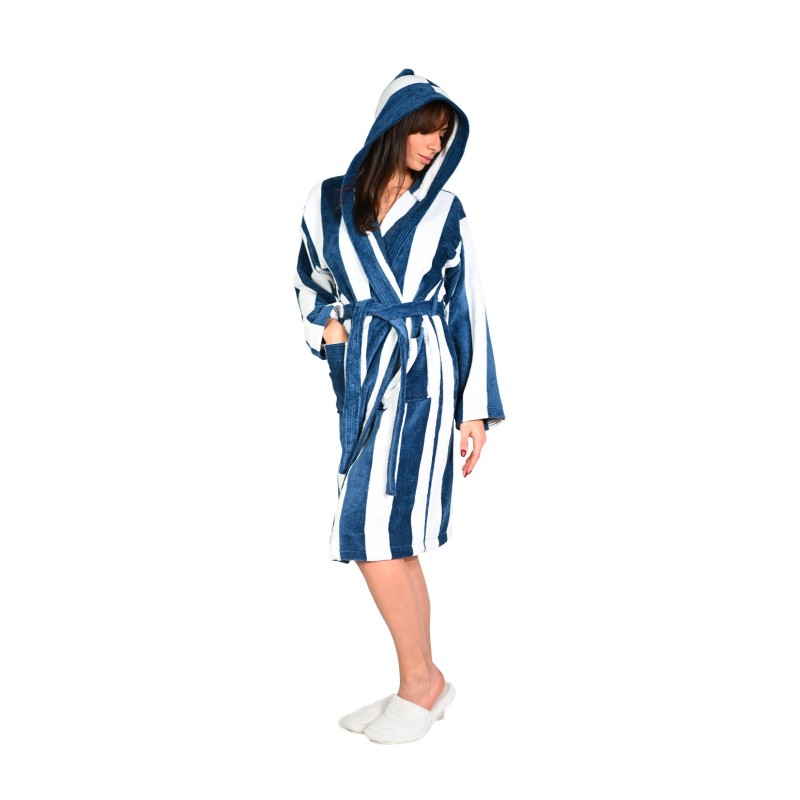 Peignoir adulte - capuche - velours jacquard rayé - 420gr/m² 100% coton ANTIGUA