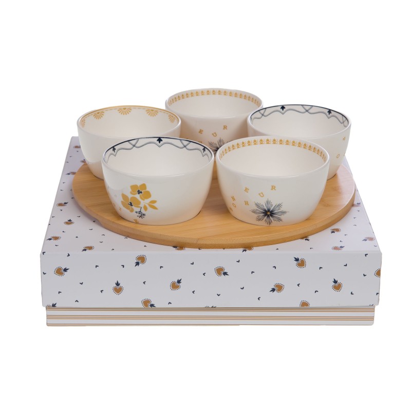 Coffret "Poésie" – 5 Bols + Plateau en Bois| Au Tombeau des Jaloux