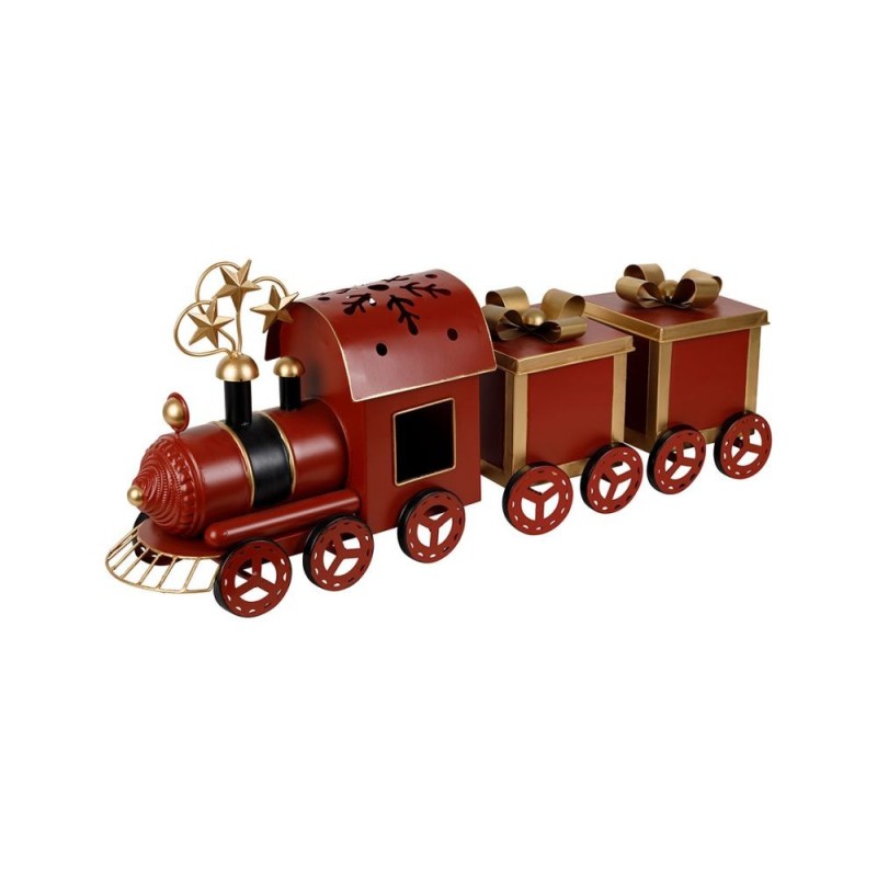 Décoration "P’tit Train Bell" – Rouge et Doré Fer – 76 x 16,5 x H 32 cm| Au Tombeau des Jaloux