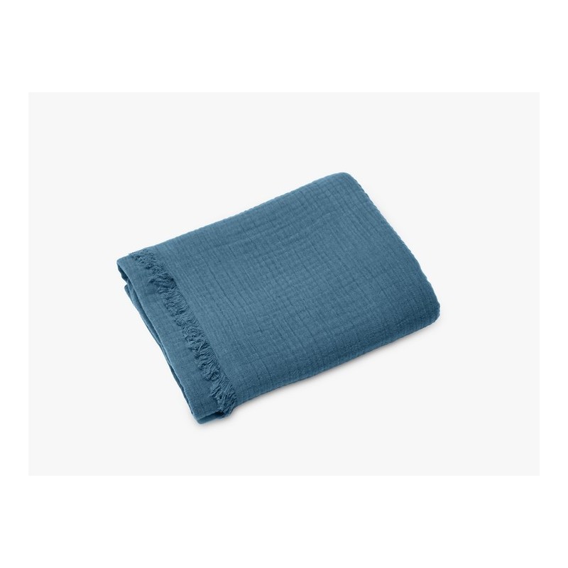Fouta-Plaid Kea – Mousseline de Coton (95x180 cm) – Couleur Marine/Au Tombeau Des Jaloux