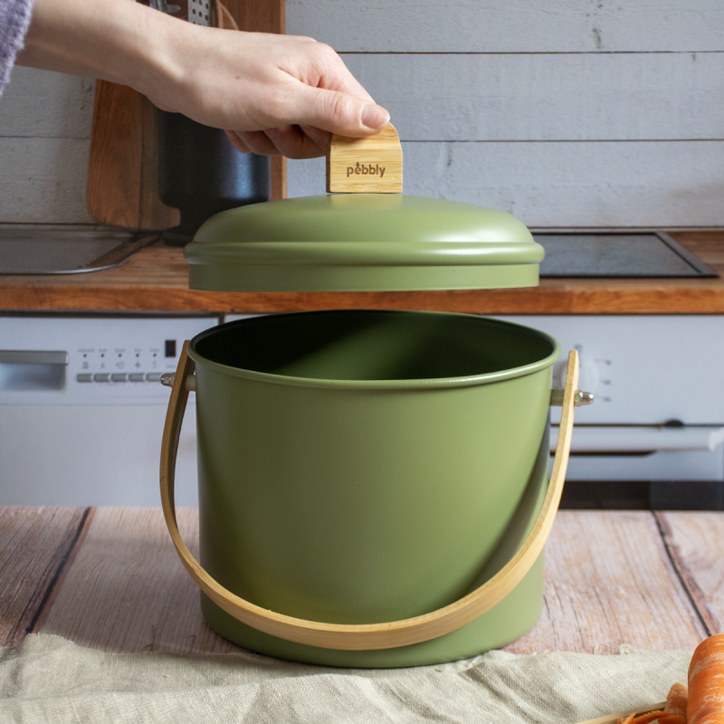 Seau à compost d’intérieur en acier et bambou (7 L) avec filtre anti-odeurs/ Au Tombeau Des Jaloux