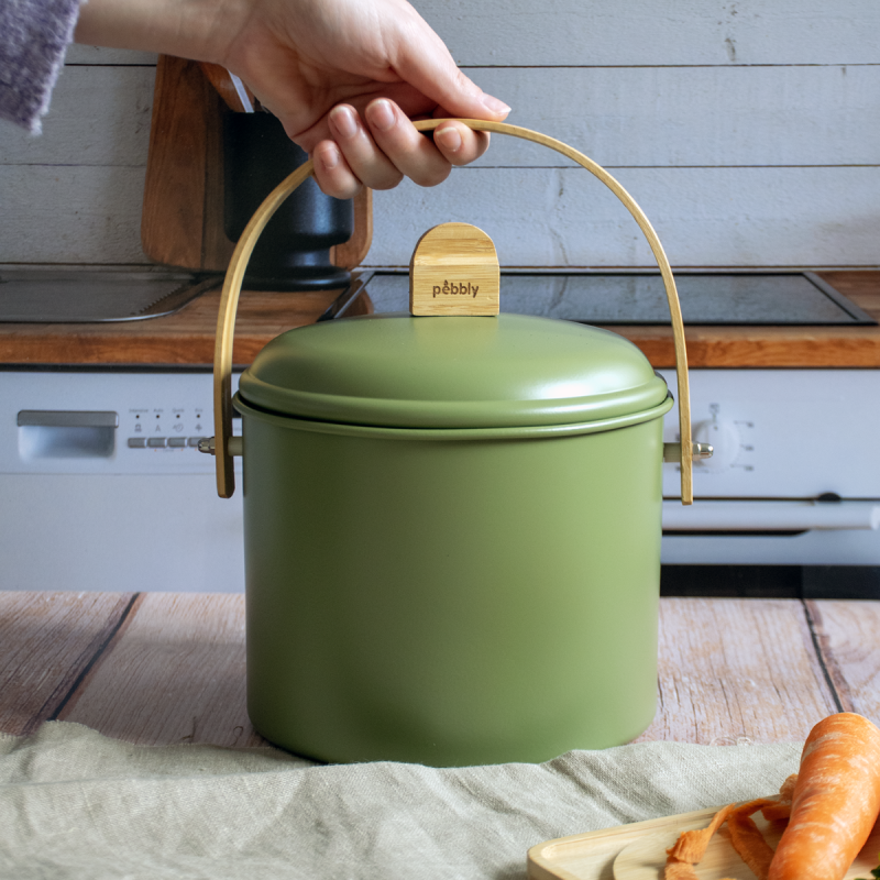 Seau à compost d’intérieur en acier et bambou (7 L) avec filtre anti-odeurs/ Au Tombeau Des Jaloux