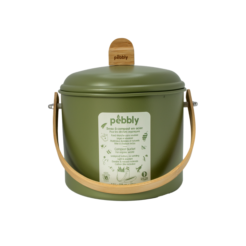 Seau à compost d’intérieur en acier et bambou (7 L) avec filtre anti-odeurs/ Au Tombeau Des Jaloux