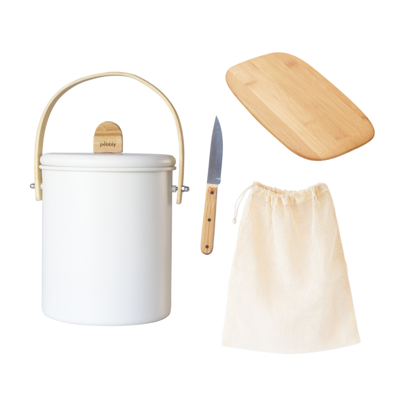 Coffret zéro déchet : seau à compost (4,5 L), planche, couteau et filet à légumes. Au Tombeau Des Jaloux