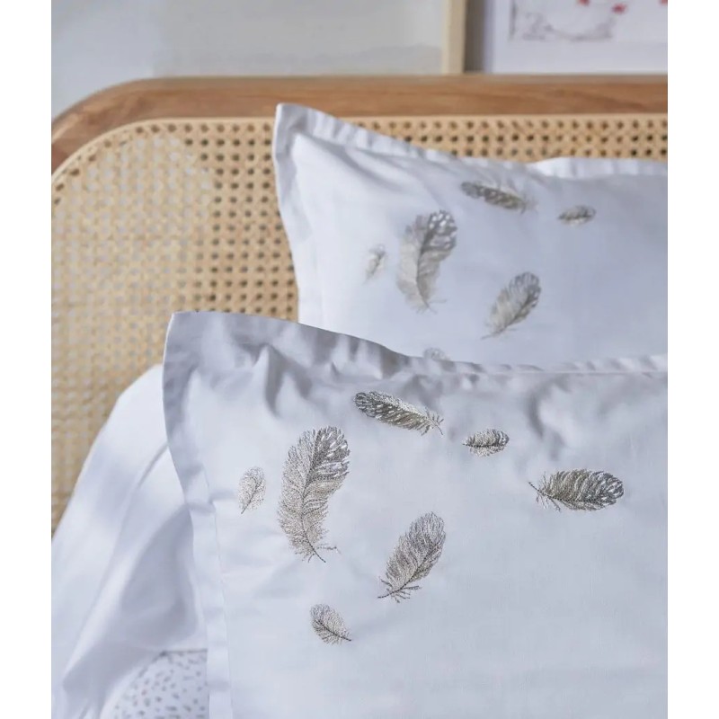 Taie d’oreiller brodée Nina en satin de coton certifié OEKO-TEX®/Au Tombeau Des Jaloux