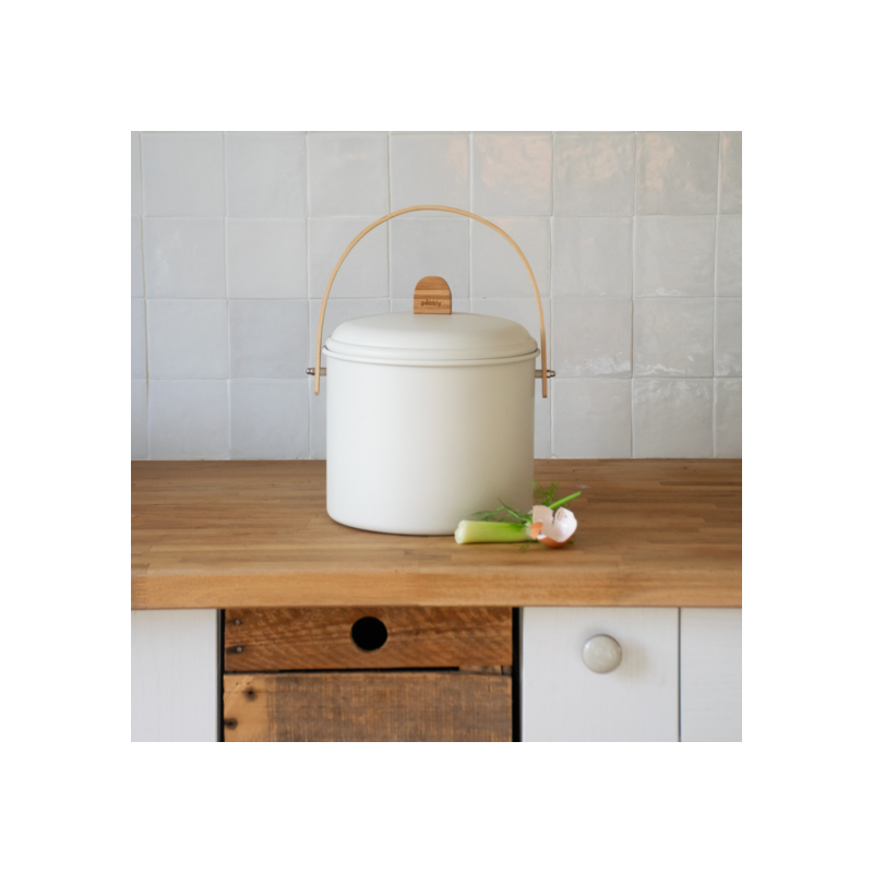 Seau à compost d’intérieur en acier et bambou (7 L) avec filtre anti-odeurs/ Au Tombeau Des Jaloux