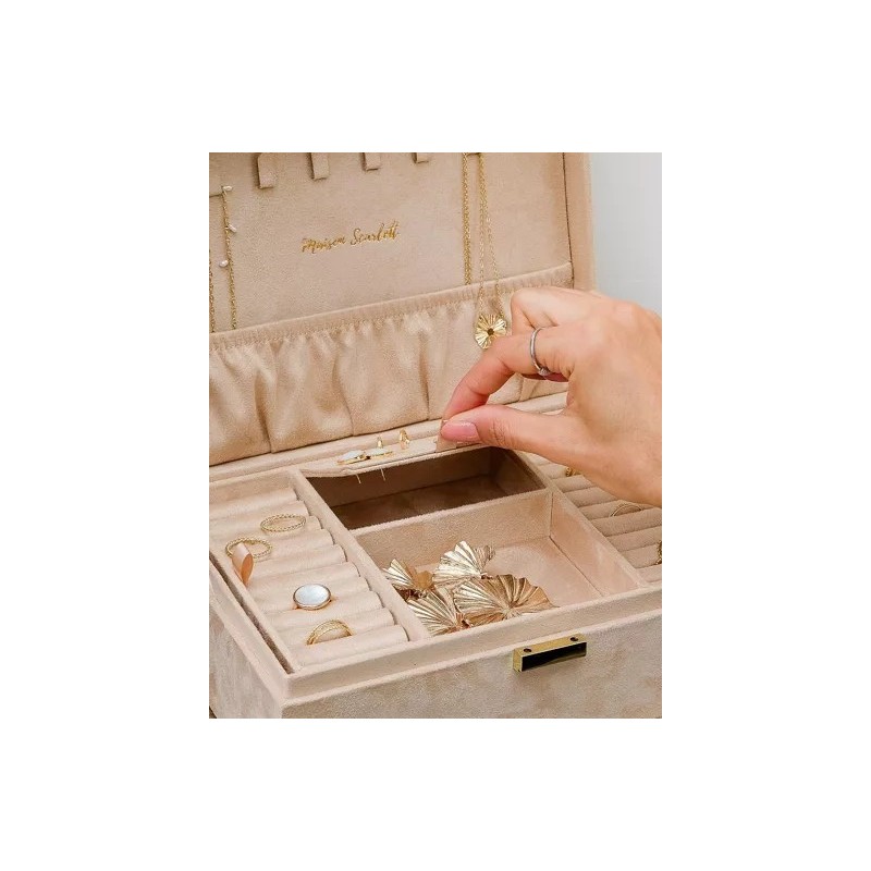 Boîte à Bijoux Louise en Velours Beige| Au Tombeau des Jaloux