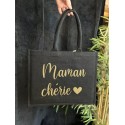 Grand Cabas Jute Noir – "Maman Chérie"|  Au Tombeau des Jaloux