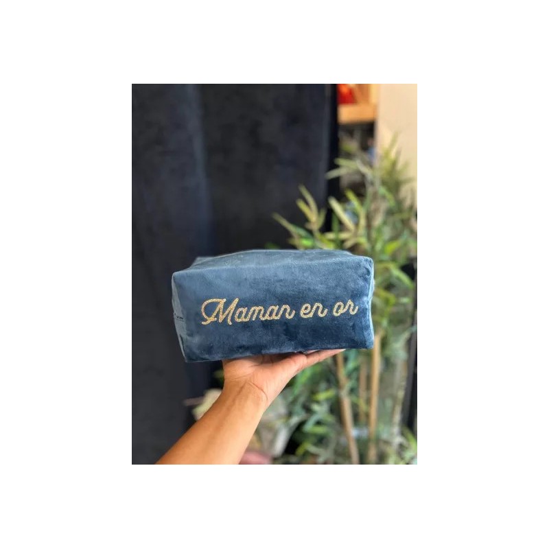 Trousse de Toilette Cube en Velours –  "Maman en or"|  Au Tombeau des Jaloux