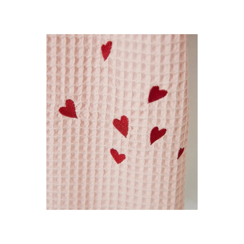 Drap de Douche Brodé "Jolis Cœurs Rose" – Nid d’Abeille - Au Tombeau des Jaloux