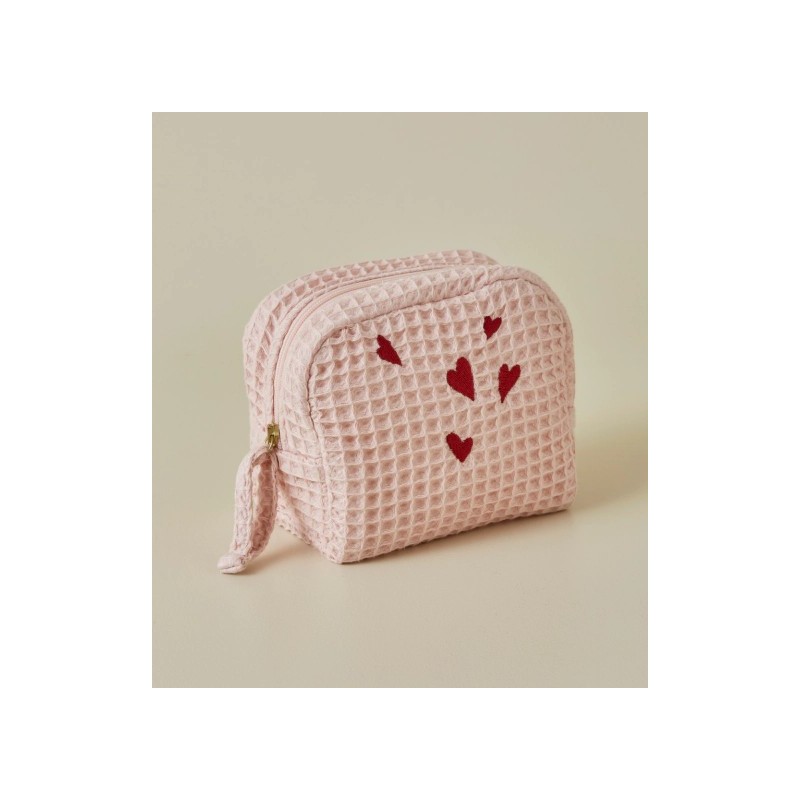 Trousse Brodée "Jolis Cœurs Rose" – Nid d’Abeille- Au Tombeau des Jaloux