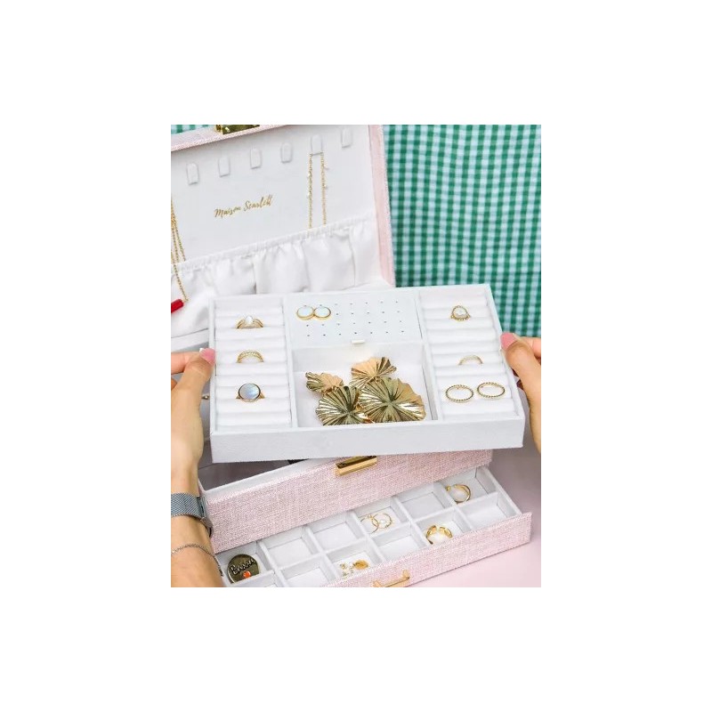 Boîte à Bijoux "Denise" en Lin – Élégance et Capacité| Au Tombeau des Jaloux