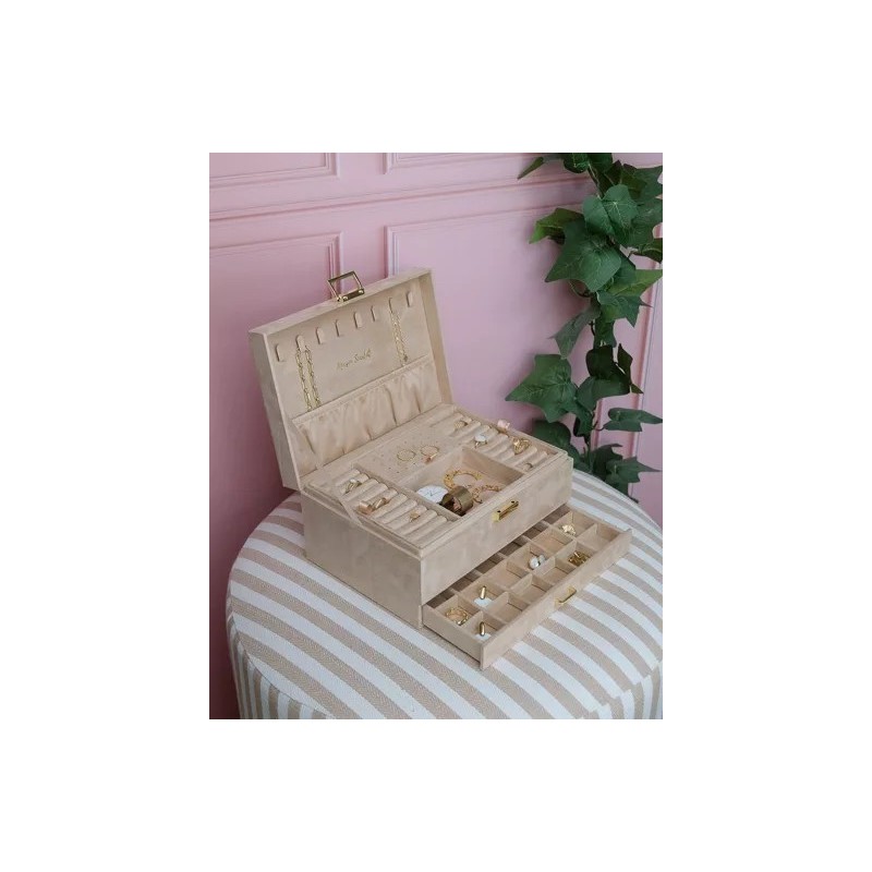 Boîte à Bijoux Denise en Velours – Beige | Au Tombeau des Jaloux