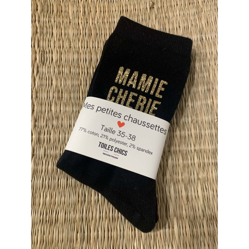 Chaussettes "Mamie chérie" – À Paillettes Noires et Dorées|  Au Tombeau des Jaloux