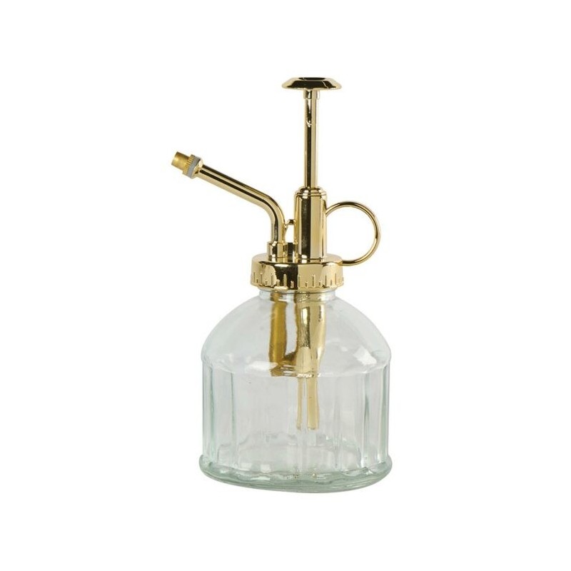 Vaporisateur en verre transparent à pompe dorée /Au Tombeau Des Jaloux