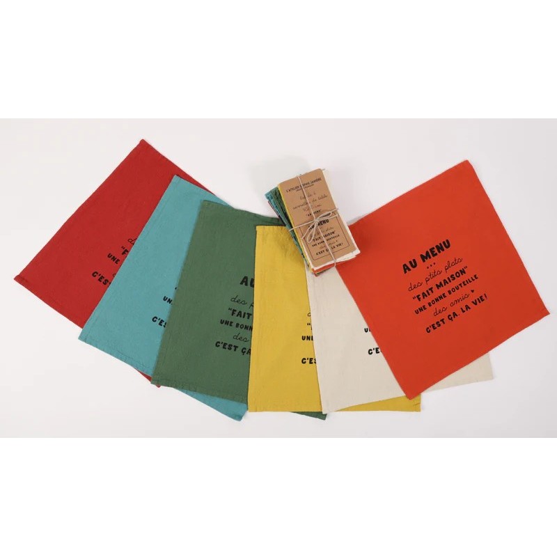 Lot de 6 serviettes de table "Au Menu". Au Tombeau Des Jaloux