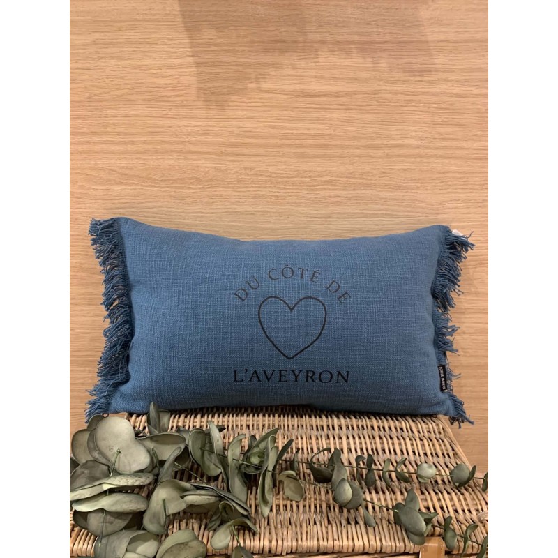 Coussin rectangle frangé "Du côté de l'Aveyron" / Au Tombeau Des Jaloux