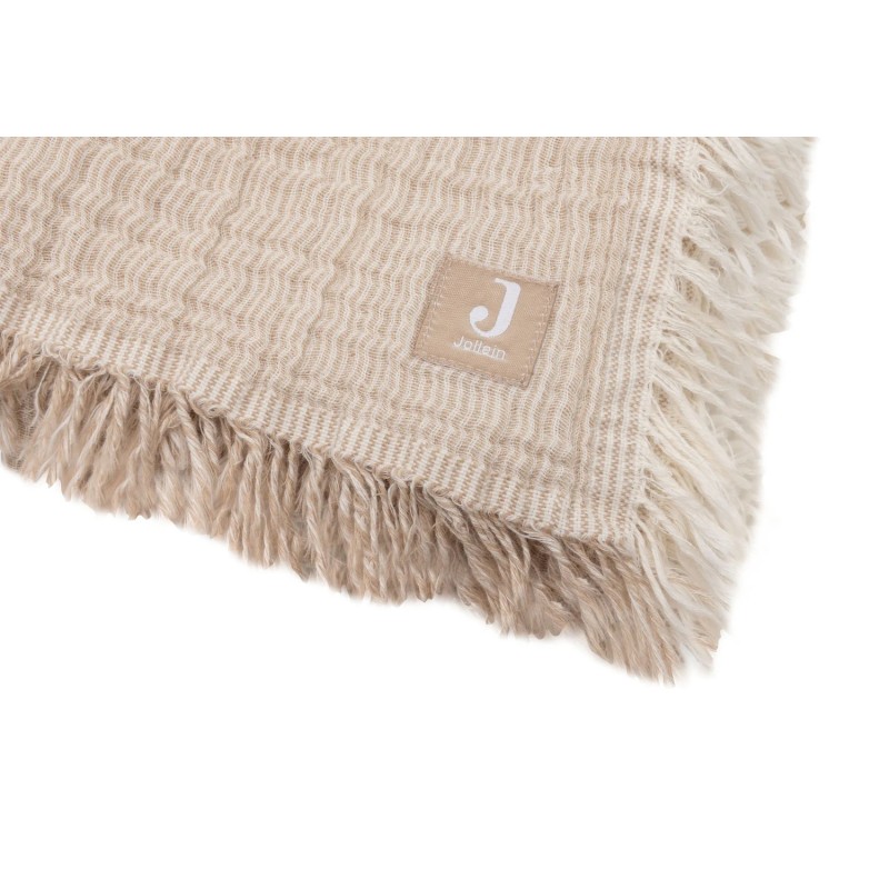 Couverture en gaze de coton - Fringe Stripe Biscuit/ Au Tombeau Des Jaloux
