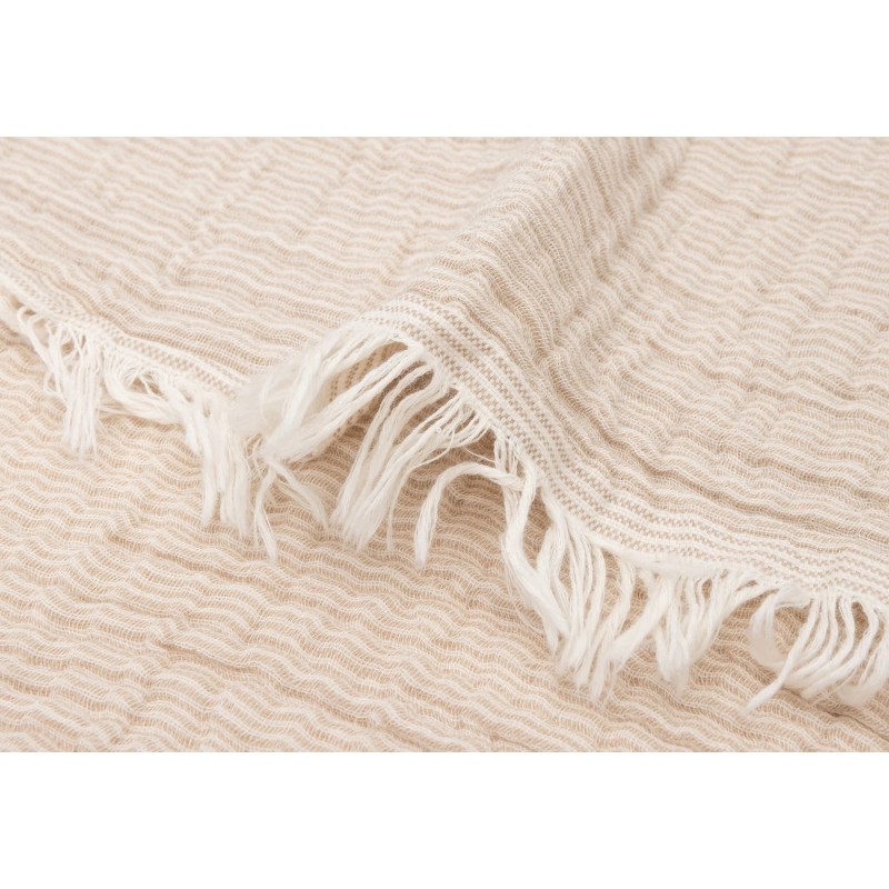 Couverture en gaze de coton - Fringe Stripe Biscuit/ Au Tombeau Des Jaloux
