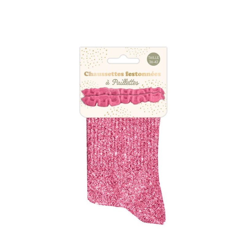 Chaussettes paillettes - Rose