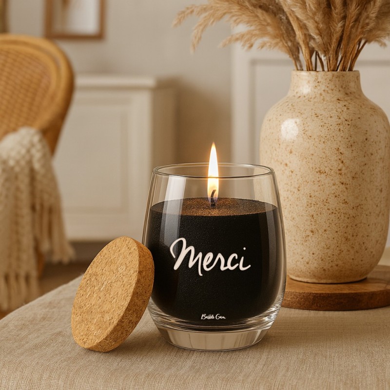 Bougie Cosma noir " Merci " | Au Tombeau des Jaloux