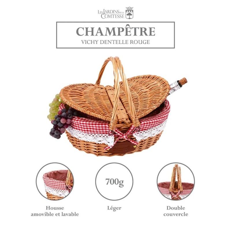 Panier Pique-nique - Dentelles Vichy Rouge - 4 pers